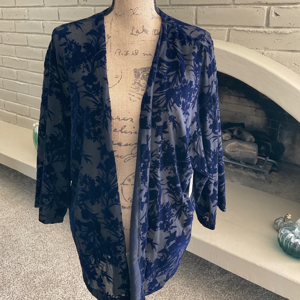 NWT Nordstrom Anthropologie Hinge navy burnout velvet Kimono boho Hippie Stevie